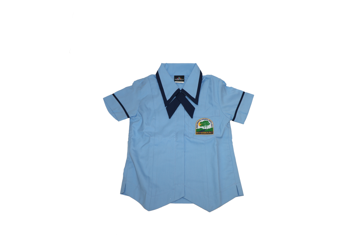 Girls P-3 Light Blue Blouse with Navy Trim & Cross Tie