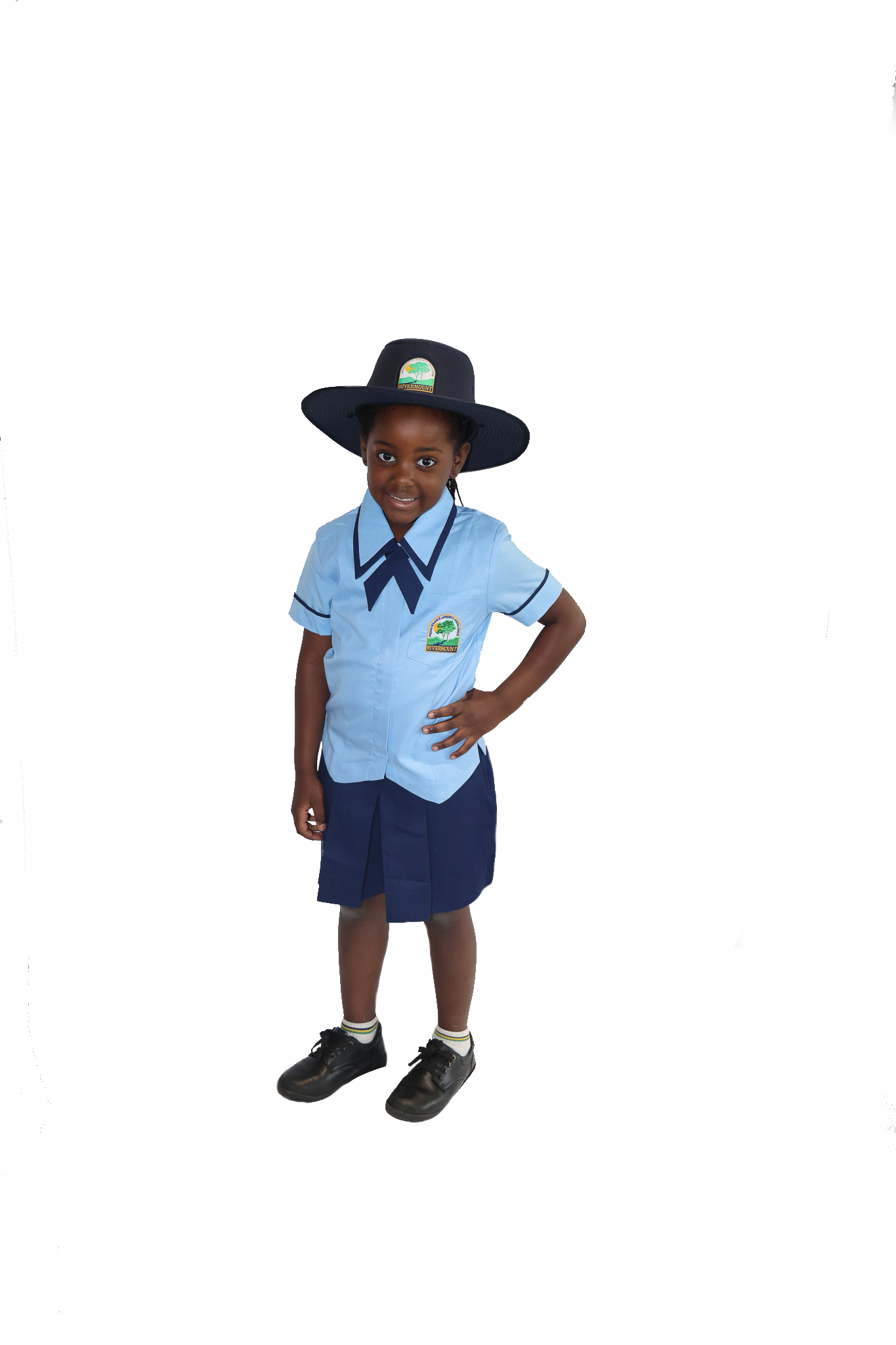 Girls P-3 Light Blue Blouse with Navy Trim & Cross Tie