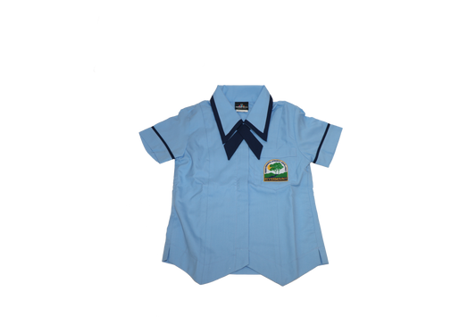 Girls P-3 Light Blue Blouse with Navy Trim & Cross Tie