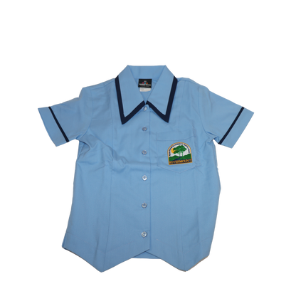 Primary Girls 4-6 Light Blue Blouse with Navy Trim