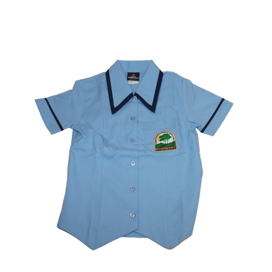 Primary Girls 4-6 Light Blue Blouse with Navy Trim