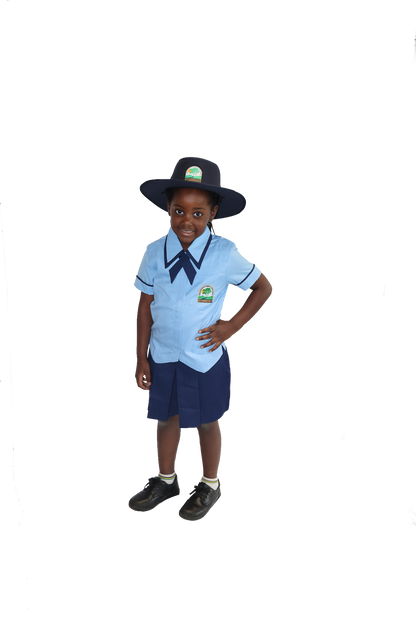 Girls P-3 Light Blue Blouse with Navy Trim & Cross Tie